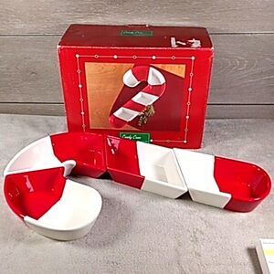 Sonoma Candy Cane 4 Sectioned Serve Set Ceramic 18" x 10" Christmas Center Piece